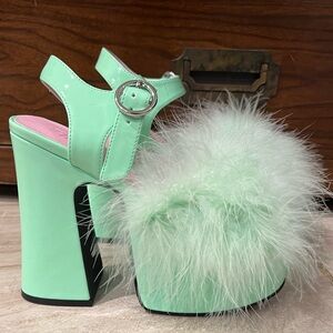 Sugar Thrillz Marabou Heels Teal